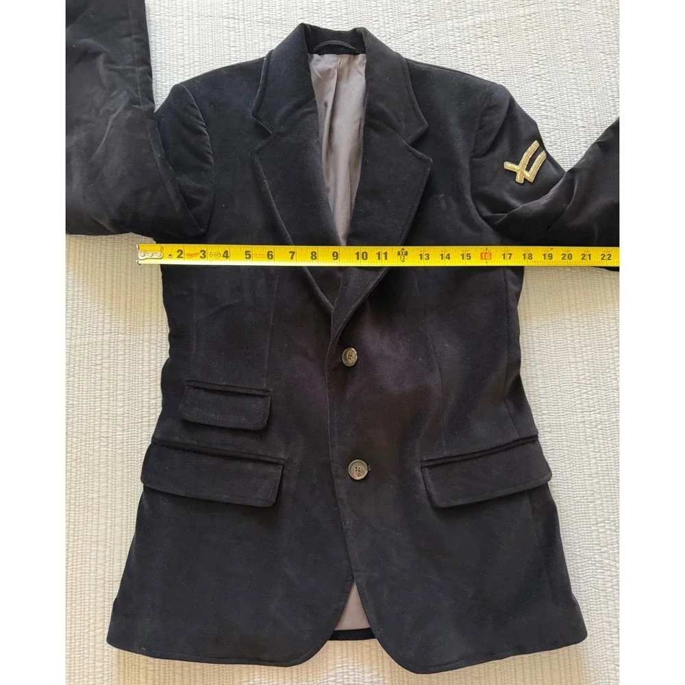 William Rast Mens Black Velvet‎ Blazer Jacket Gold Logo Sleeve Two Button Size S
